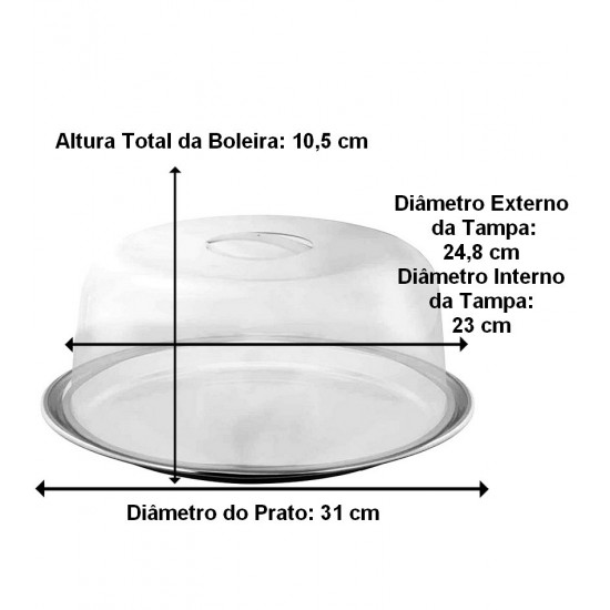 Boleira 31cm Aço Inox Com Tampa Acrílica Mimo Style
